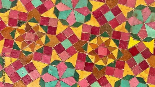Moving traditional Colored arabic pattern. Arabesque star shaped ornamental mosque Floor. Colored background. Ramadan, Eid Fitrs graphic animation, loopable Islamic design. 