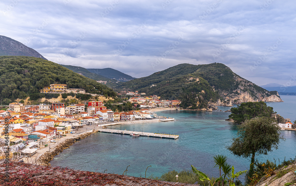 Fototapeta premium Panagia, Greece - 30 january 2023 - View over the bay of town