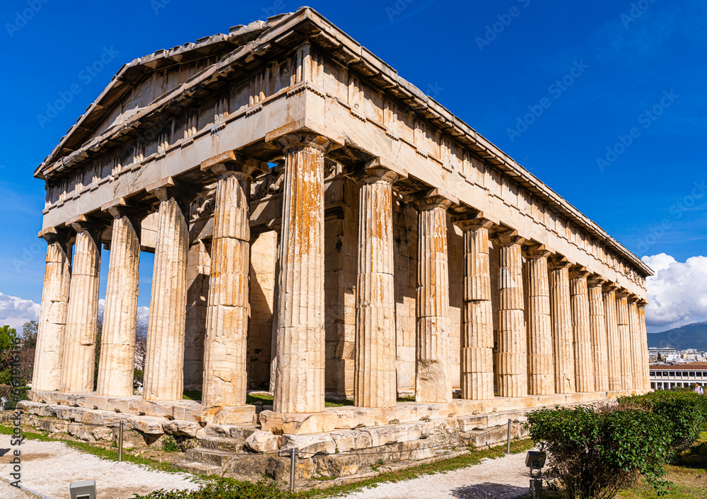 Athens, Greece - 3 March 2023 - the Temple of Hephaestus at the Roman Agora in the center of Athens