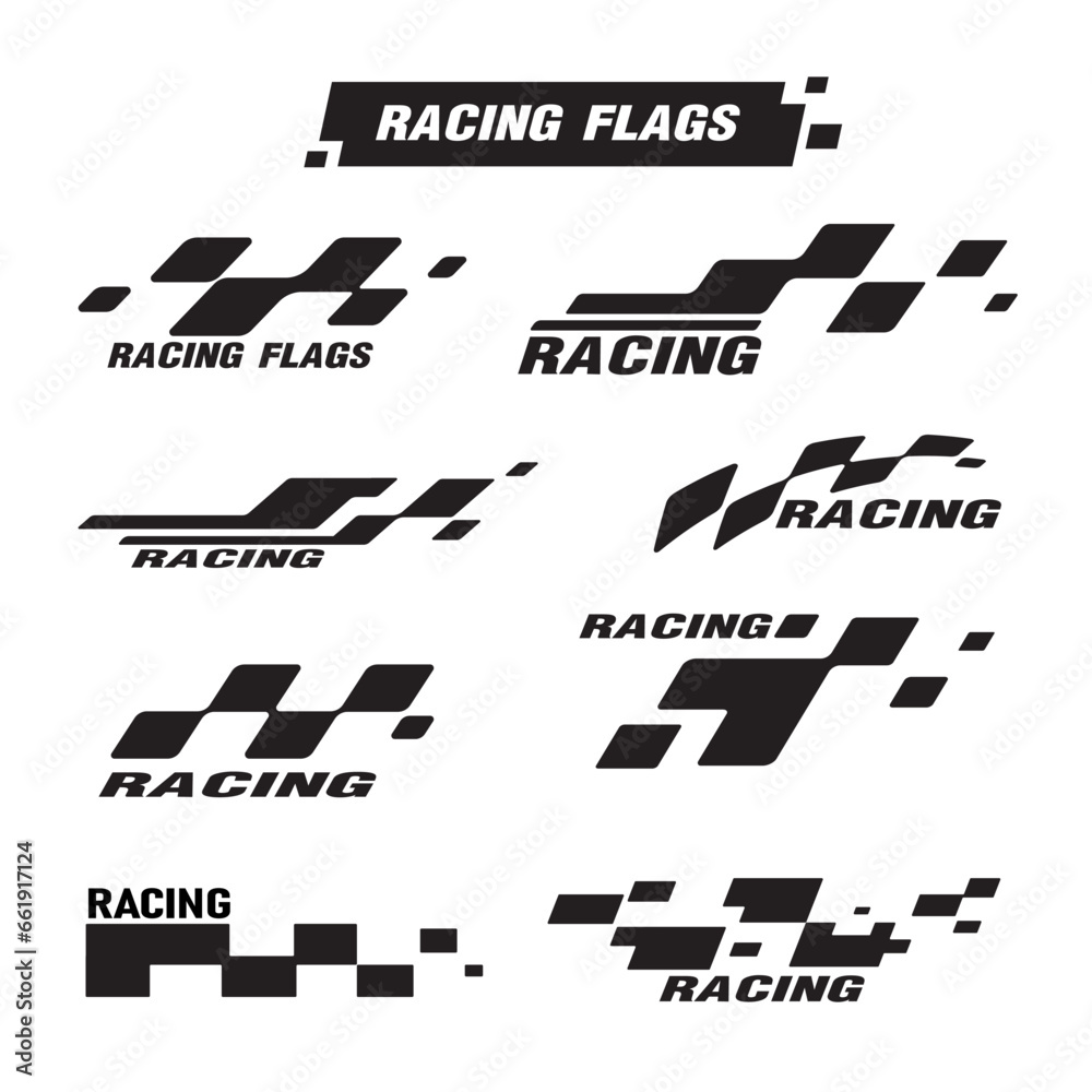 Obraz premium Checkered Flags Set, Racing Flags Icon. Race Car Victory logo. Vector