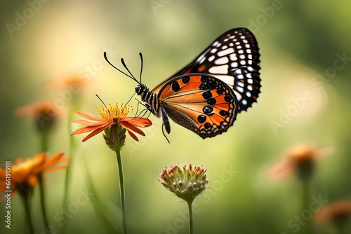 A macro shot of a delicate butterfly with a garden background softly blurred. © SHAN.