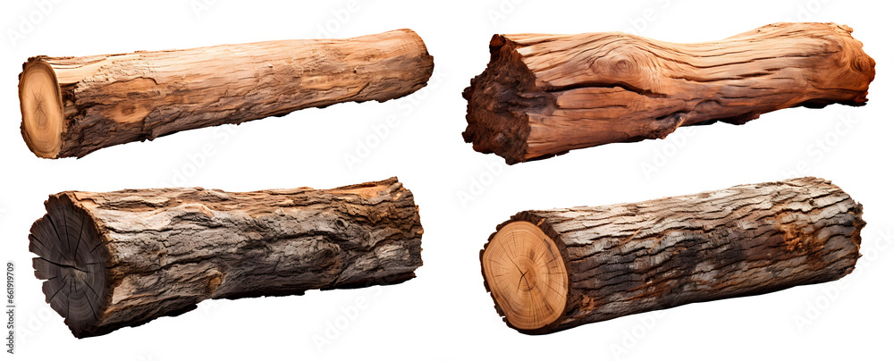 Wooden tree log trunk stump wood on transparent background cutout, PNG file. Many assorted different Mockup template for artwork design - obrazy, fototapety, plakaty 