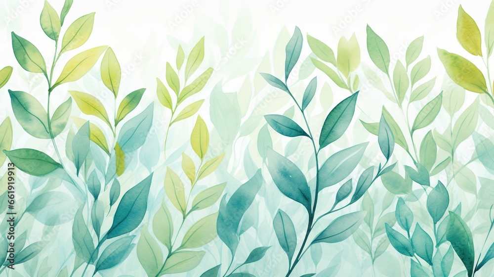 Floral leaves drawn with summer branches isolated white background. AI generated image