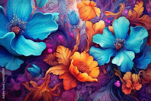 Vibrant artistic floral backdrop. Generative AI