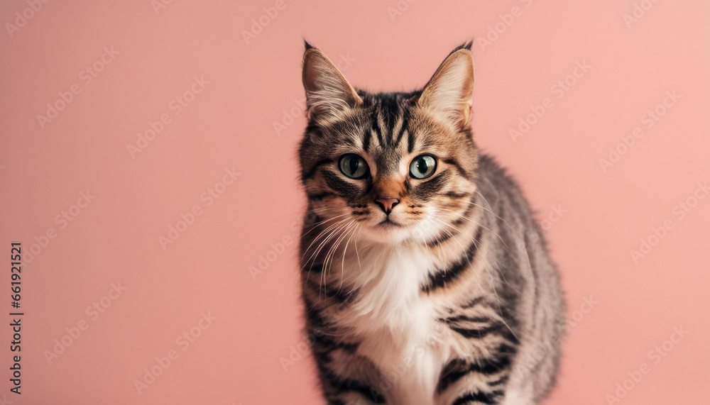  cute cat walking on a pastel background with copy space
