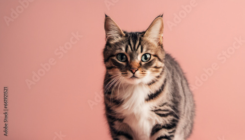  cute cat walking on a pastel background with copy space © Max