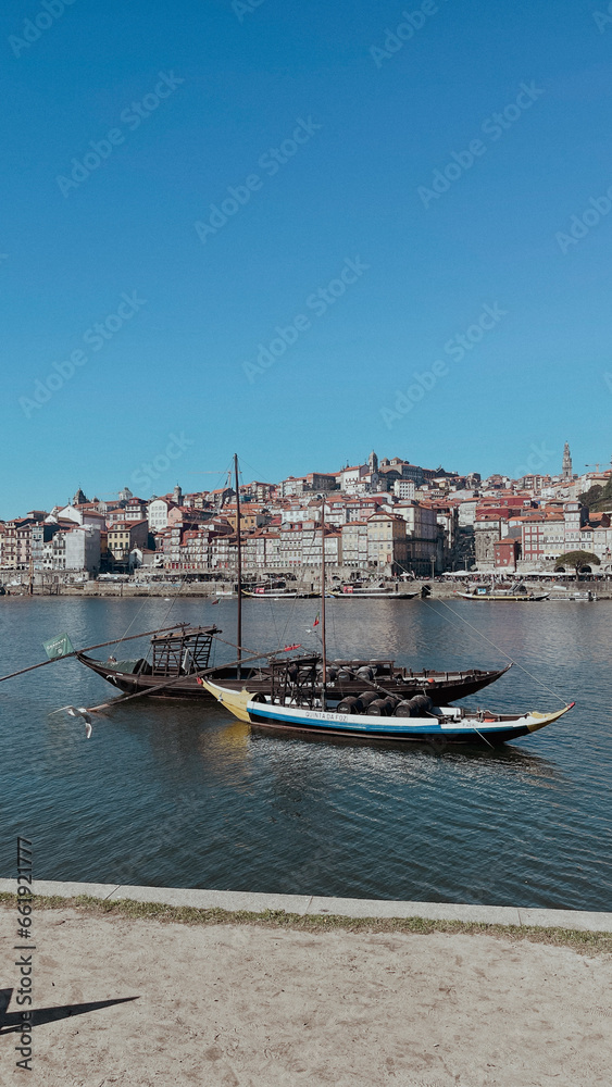 Porto Portugal Port ships and boats on river, old town