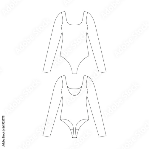 template longsleeve bodysuit vector illustration flat design outline clothing collection