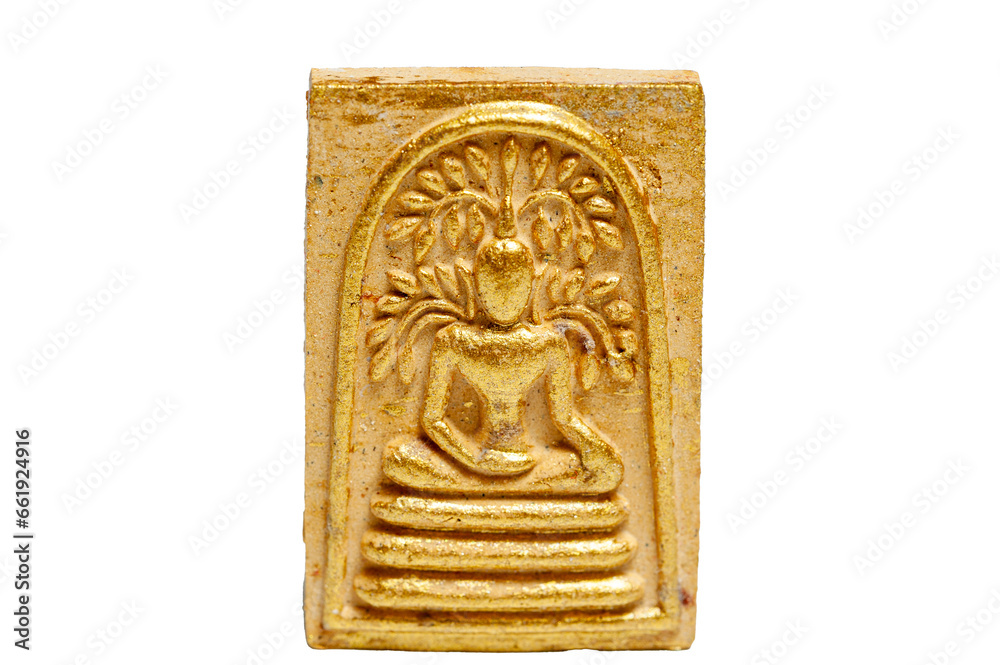 Buddha amulets are made from Thai amulets clay isolated on a white background.