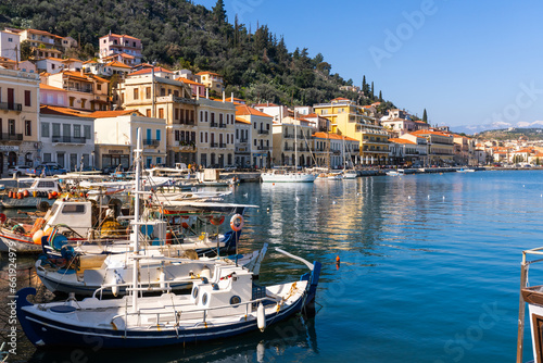Githion, Greece - 12 February 2023 - Fishing boats wainting to sail out in the harbour of town © ivoderooij