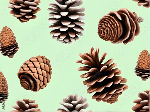 Fir cone background knolling realistic pastel.