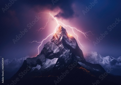 "Nature's Power and Beauty: Lightning Strikes the Mountain" Generativ ai.