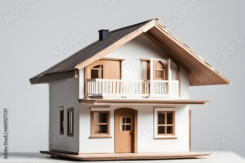 Mini House model on white background, AI generated. © totojang1977