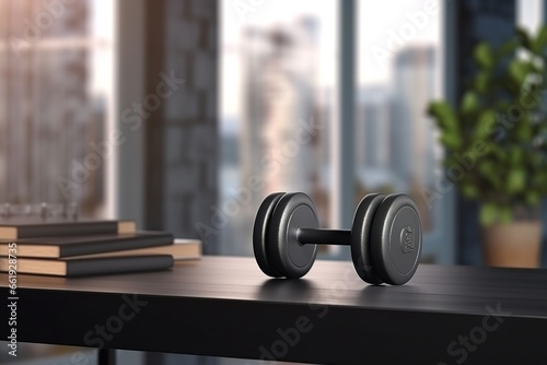 dumbbell on the black desk