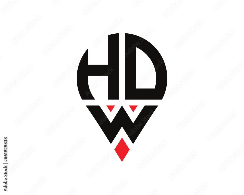 Obraz premium HDW letter location shape logo design. HDW letter location logo simple design.