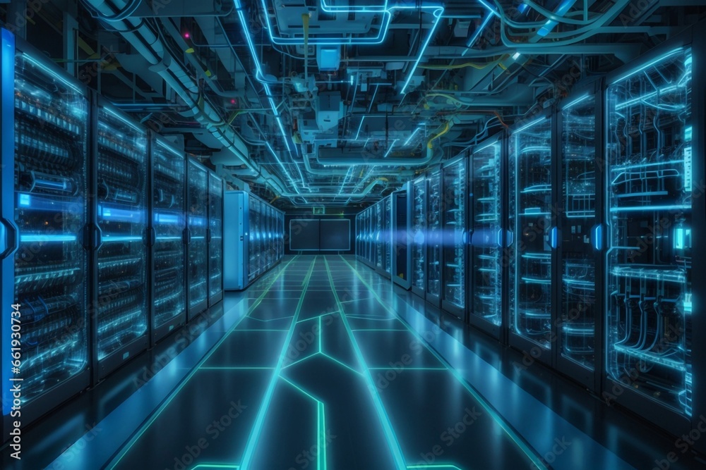 Shot of Corridor in Working Data Center Full of Rack Servers and Supercomputers
Shot of Corridor in Working Data Center Full of Rack Servers and Supercomputers