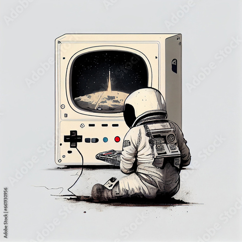 an astronaut playing a console game, generative ai