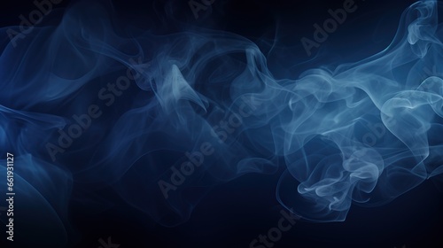 Abstract flying blue smoke isolated background. AI generated image