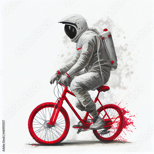 an astronaut with red bicycle white background, generative ai