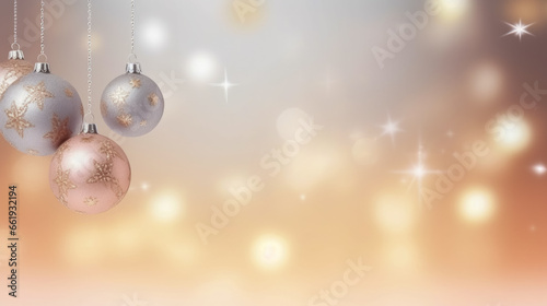 Beautiful light christmas background  with simple decoration  stars  snow  tree ball  sparkles