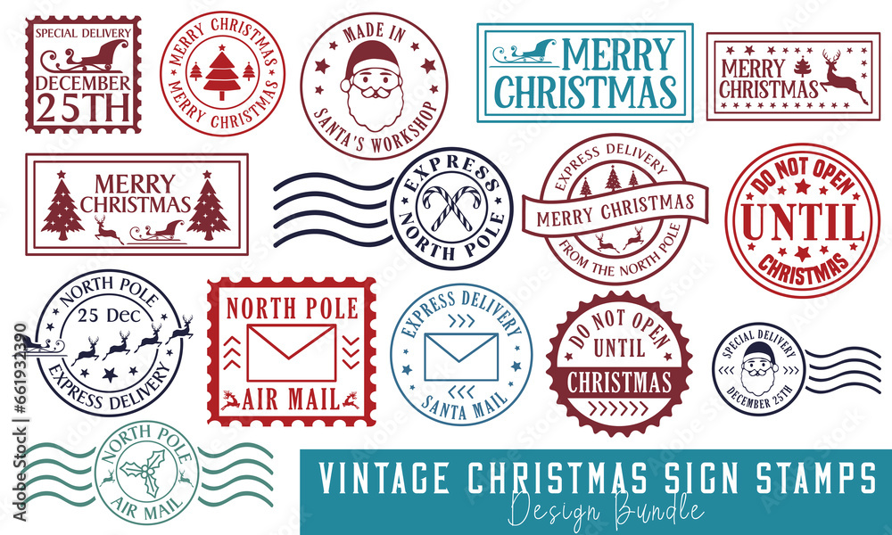 Christmas vintage Sign Stamps Design Bundle.