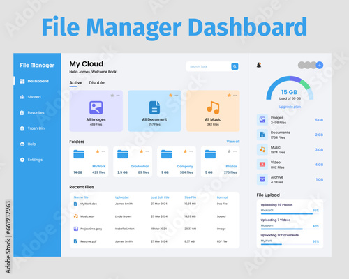 File Manager Dashboard UI Kit. Suitable for file, folder and cloud purpose.