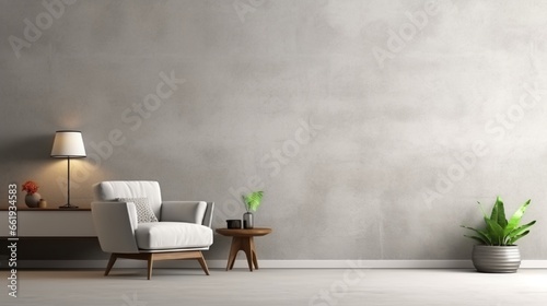 White plaster wall in living room with armchair and accessories,TV room.3d rendering
