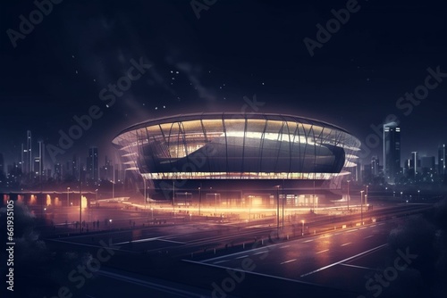 night lights and stadium rendered scene. Generative AI