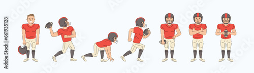 American Football character. American football players. Rugby, Football cartoon characters. Vector illustration