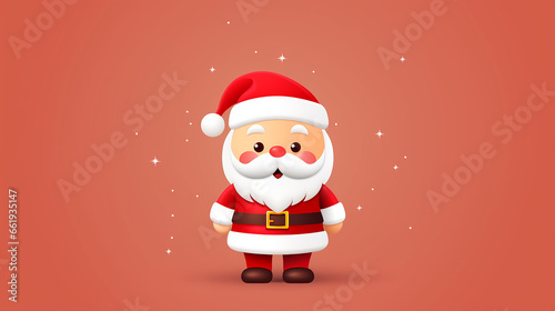 Cute Santa Claus on minimalist background with copy space. Merry Christmas and Happy New Year. Christmas greeting card.