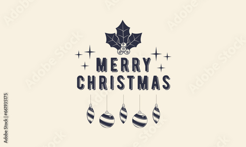 Merry Christmas vintage label, logo. Merry Christmas emblem. Christmas toys icons. Greeting card, flyer, poster, tag design. Print for T-shirt. Vector illustration.