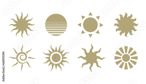 Sun simple icons set. Sun silhouettes isolated on white background. Vector illustration