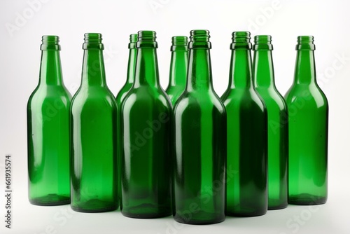 Green beer bottles on white background. Generative AI