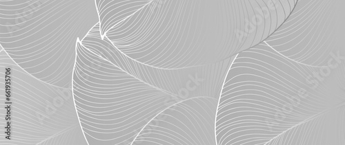 Delicate abstract gray background with large leaves. Vector background for various designs, decor, wallpapers, covers.