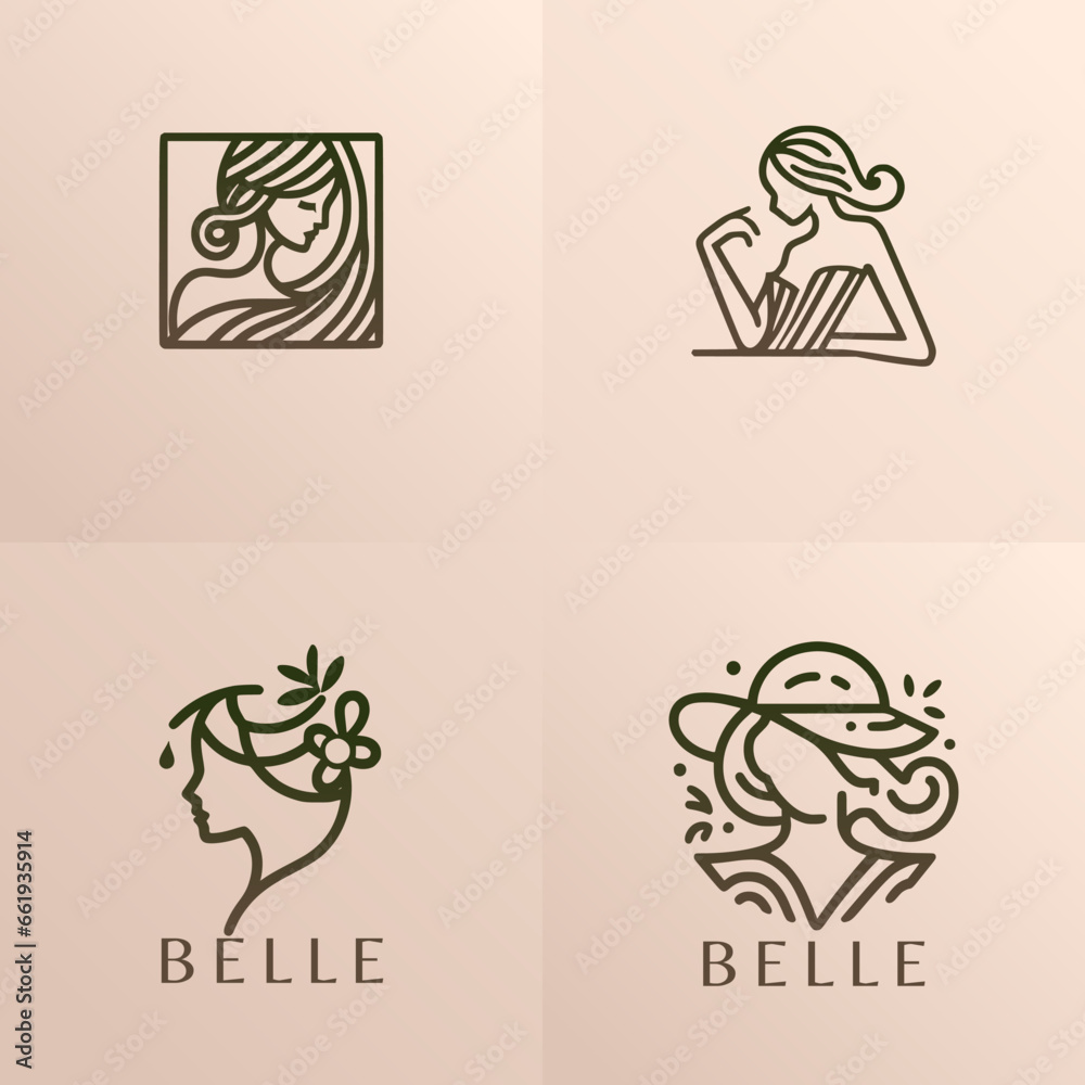 A set of Woman logo with modern line art style for fashion bussiness and beauty. Premium and Elegant.