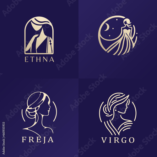 A set of Woman logo with modern line art style for fashion bussiness and beauty. Premium and Elegant.
