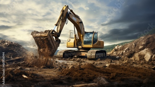 Excavator working on a construction site photo