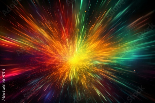 Vibrant celestial burst of multicolored light in an abstract background. Generative AI