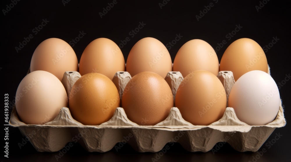 a dozen eggs on a black background. a dozen eggs on a black background.