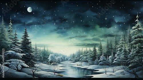 Silent Winter Night: A serene winter landscape in pencil, with snow-covered trees and a tranquil atmosphere.