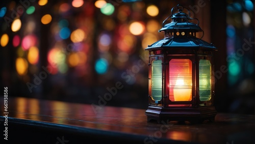 Colorful and luminous lantern with bright background photo