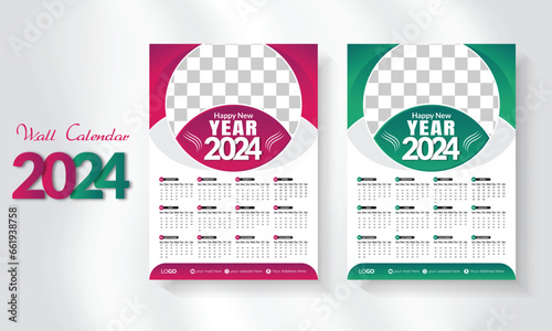 2024 Wall Calendar, unique and modern style layout with 02 color variation, week start Sunday corporate design planner template. Wall calendar in a minimalist style, minimalist, clean design for 2024.
