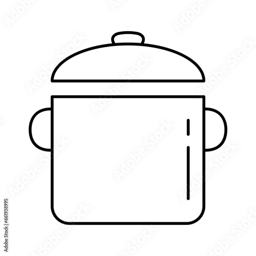 Pot icon. Pan with lid in linear style. Line vector illustration.