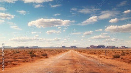 A highway in a western desert during hot day  created using Generative Ai technology.