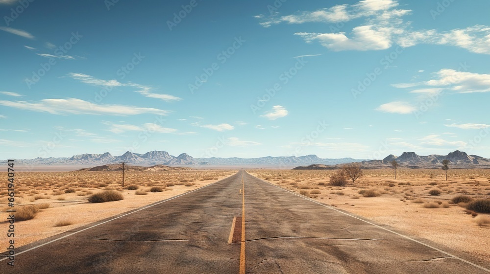A highway in a western desert during hot day, created using Generative Ai technology.