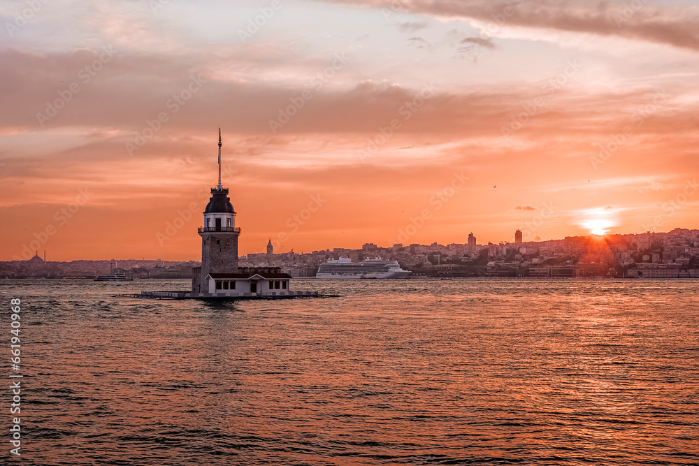 Istanbul's Maiden Tower at sunset
