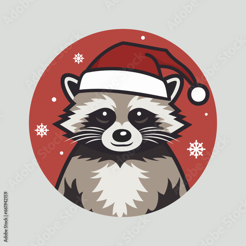 Illustration of a cute raccoon in Santa Claus hat