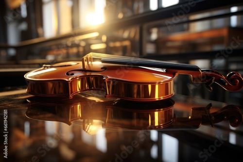 Close Up of Violin on Table