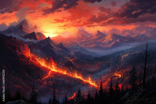 Mountain Landscape with Fire Trail