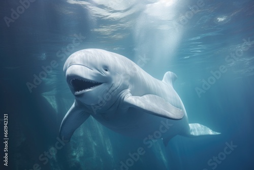 White Whale Swimming in Ocean